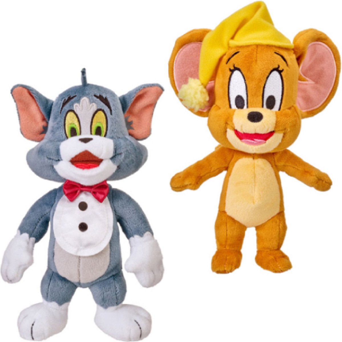 Tom met Strik & Jerry met Slaapmuts Pluche Knuffel Set 20 cm {Speelgoed Knuffeldier Knuffelpop Tom en Jerry | Disney Plush Toy}